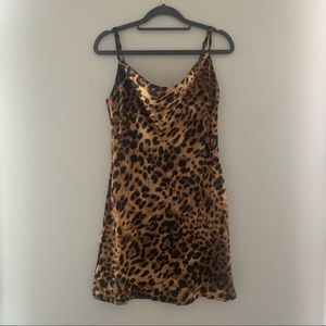 Cheetah print silky mini slip dress